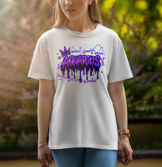 Aquarius Zodiac Graphic Printed Oversized T-shirt