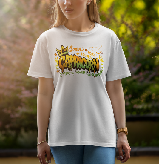 Capricon Zodiac Graphic Printed Oversized T-shirt